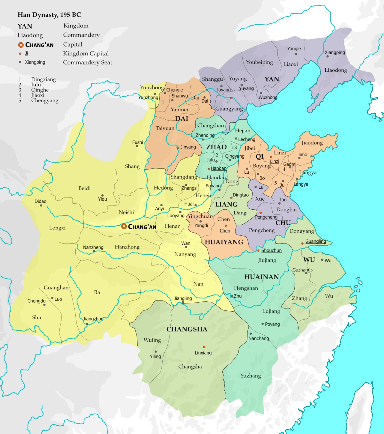 A map of the lands ruled by the ancient Han dynasty.