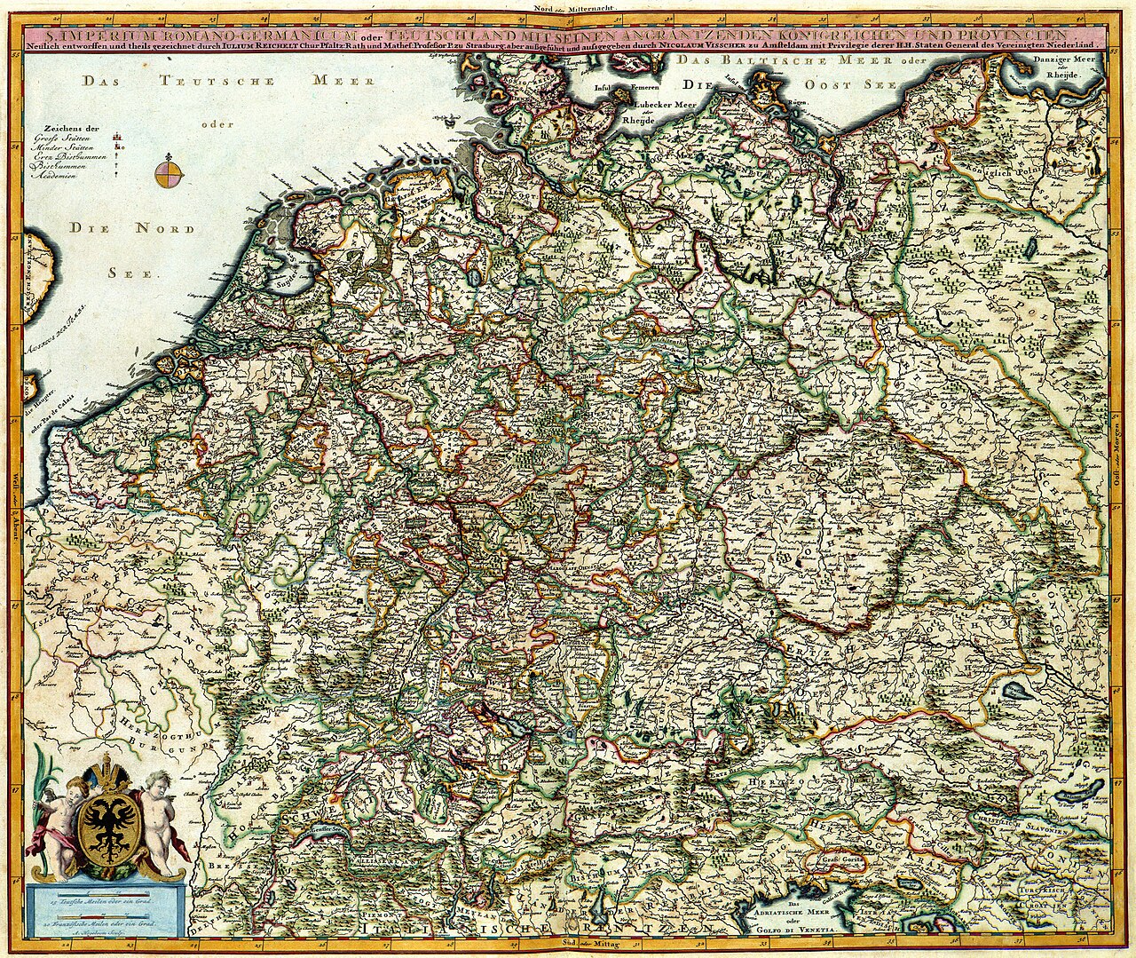 An old map showing the many lands of the Holy Roman Empire.