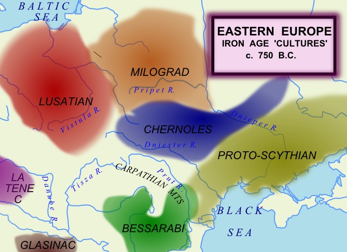 A map of Europe showing where people lived in the Iron Age.