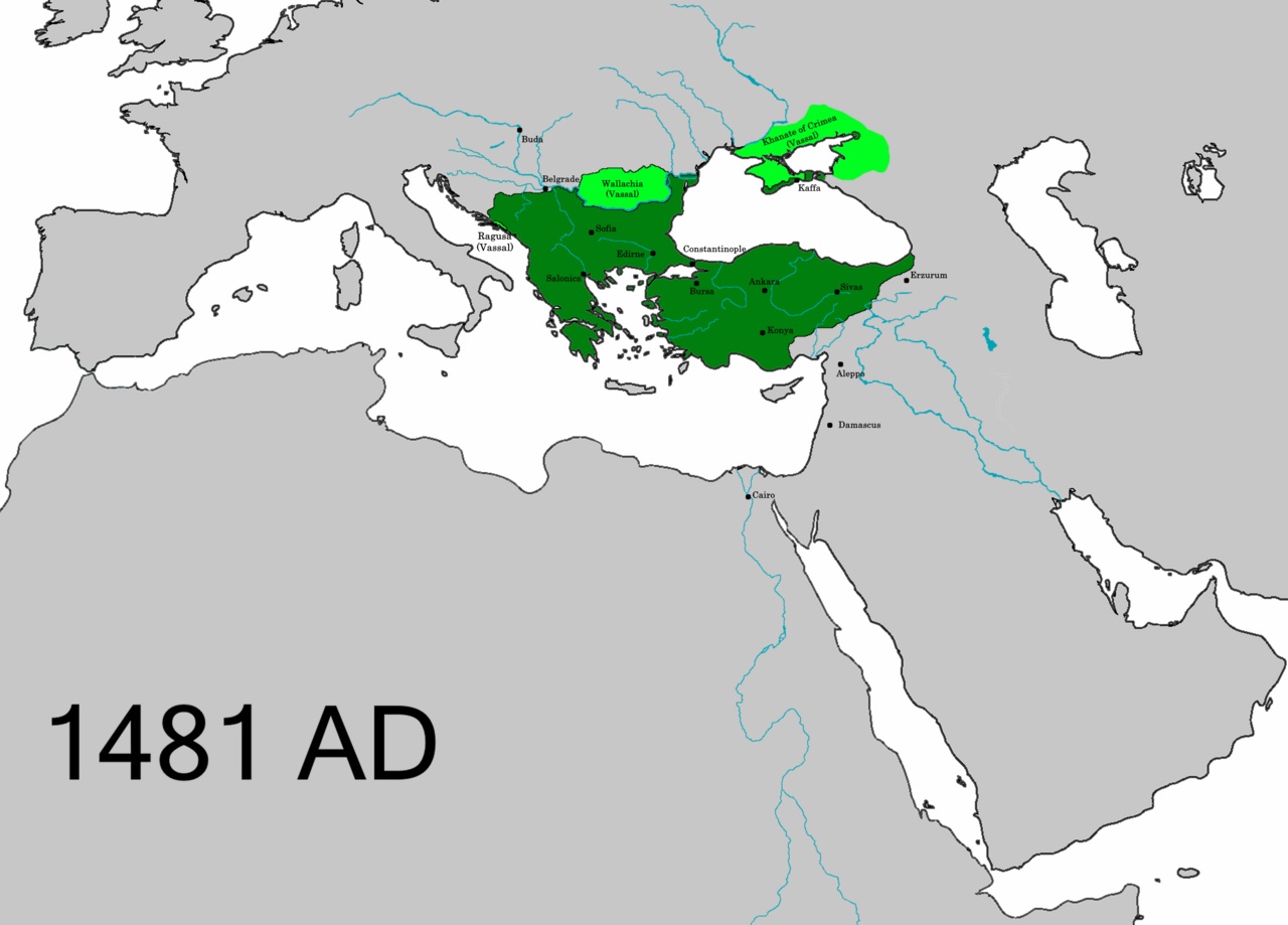 A map showing how big the Ottoman Empire once grew.