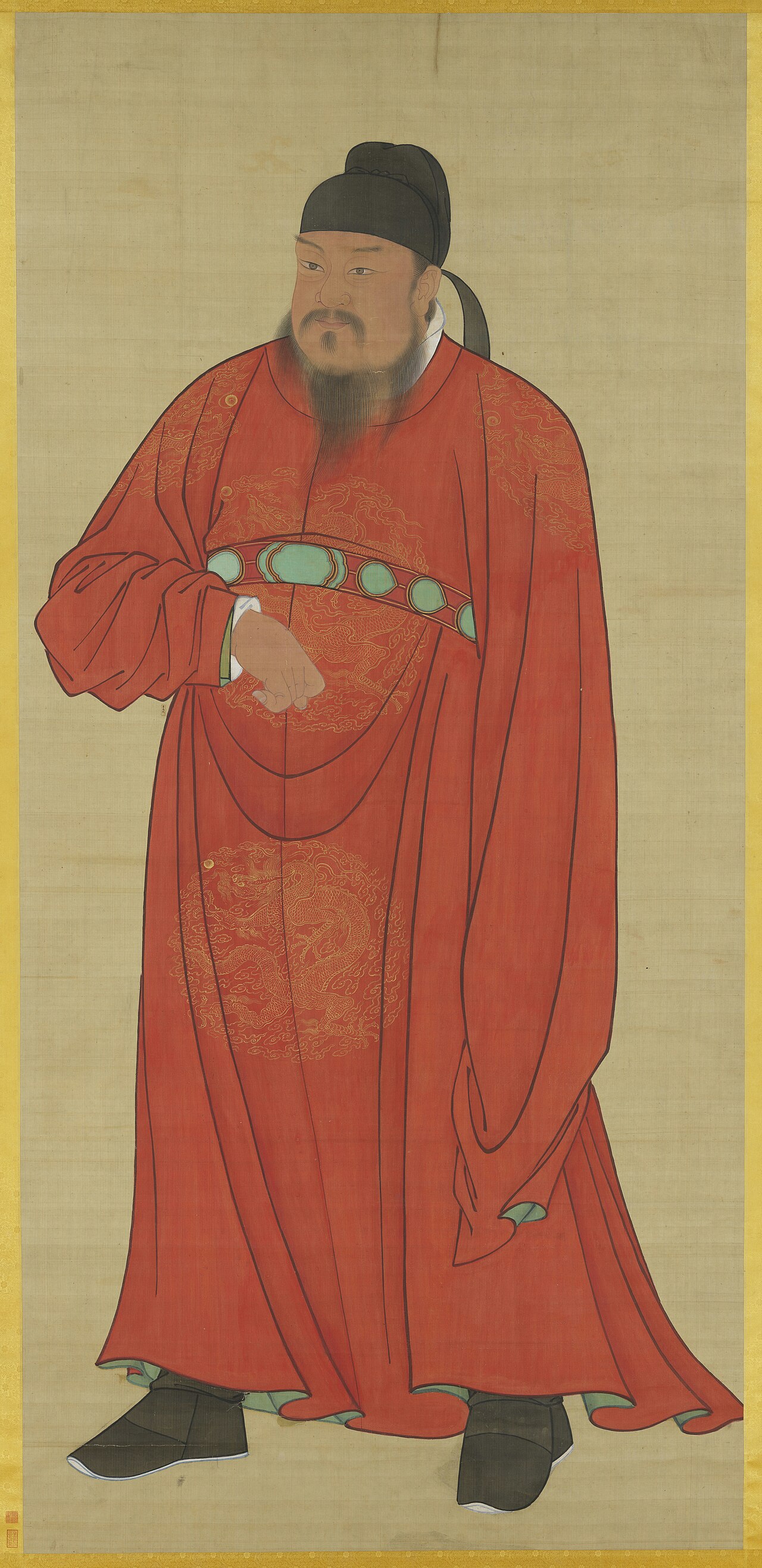 A painted portrait of the first emperor of the Tang dynasty.