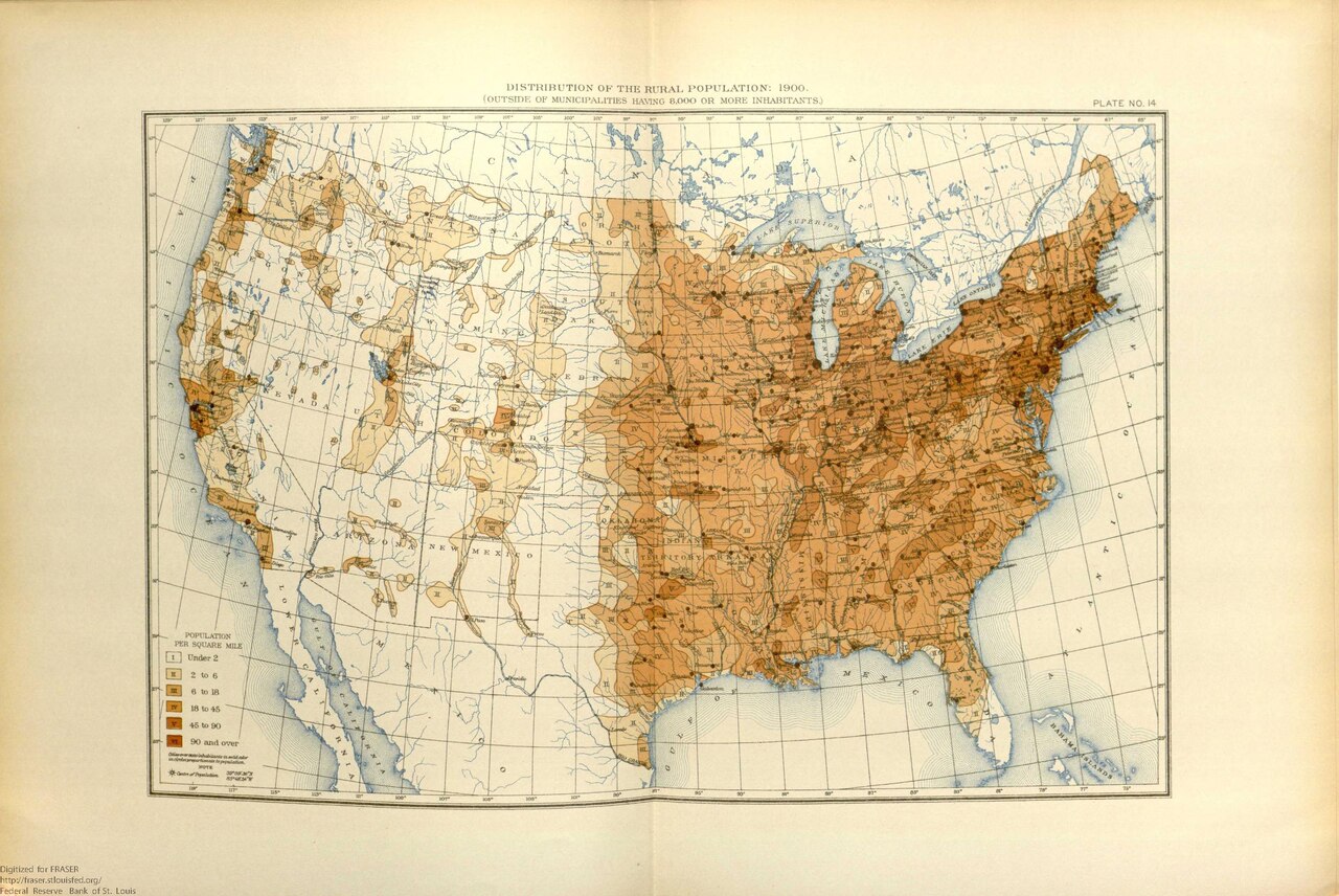 A map showing where people lived across the American West.