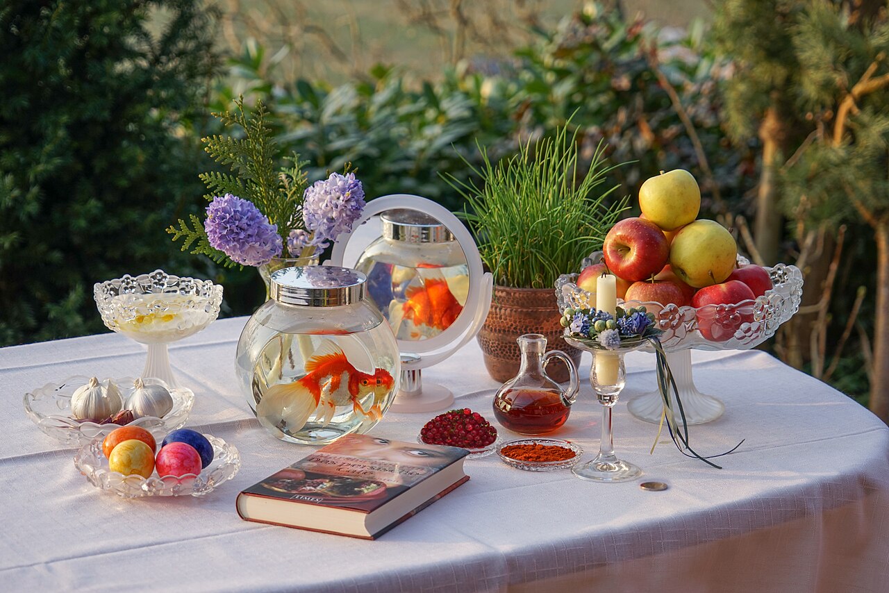 A pretty Nowruz table set with seven special items for spring.
