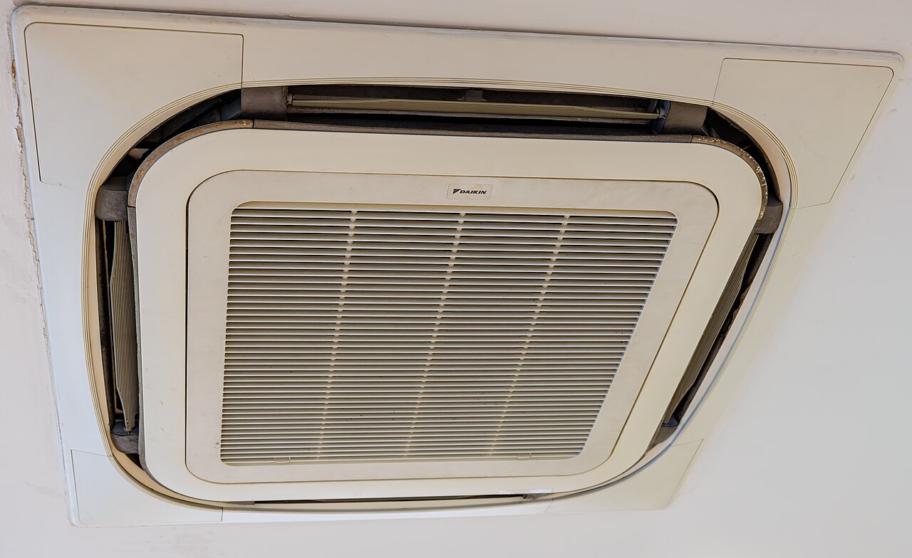 An indoor air conditioner that blows cool air into a room.