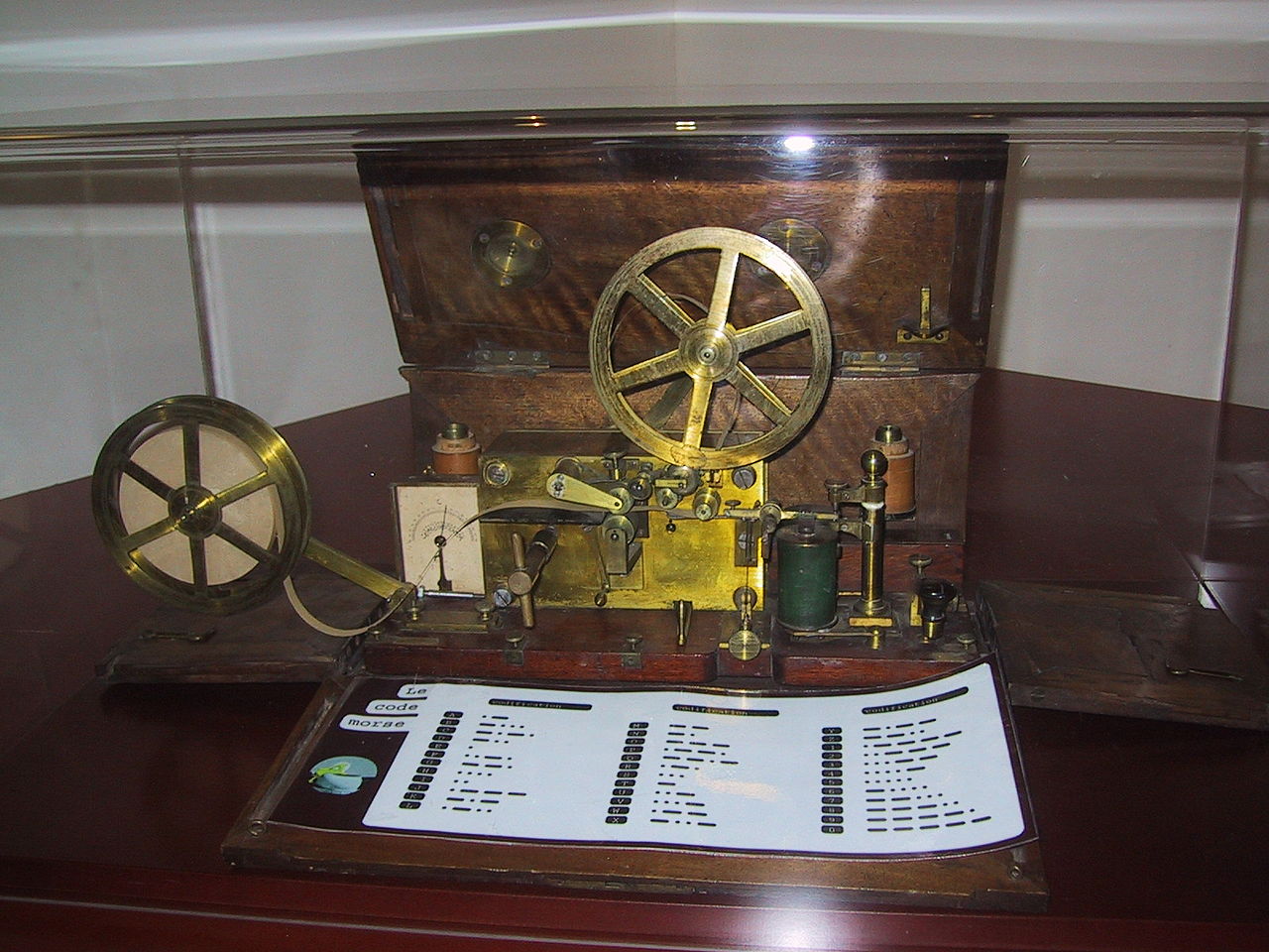 An old Morse telegraph used to tap out messages.