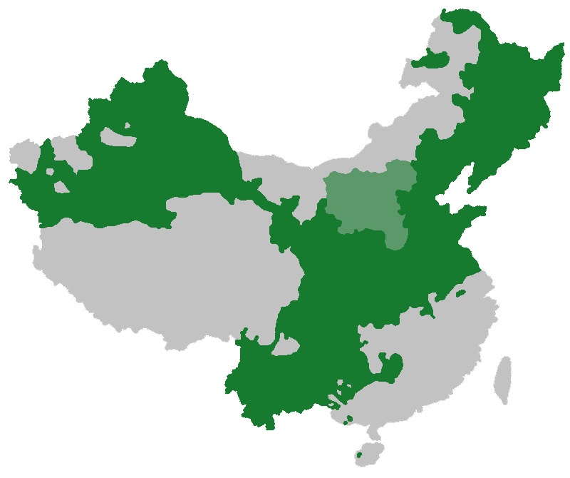 A map showing where Mandarin is spoken across China.