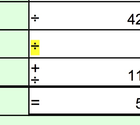 A form shows the division sign being used in everyday math.