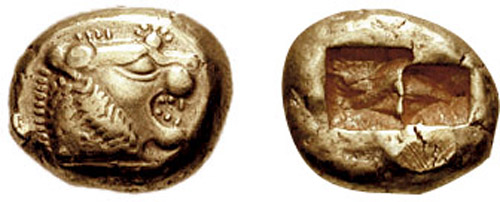 One of the oldest coins ever made, with a lion on the front.