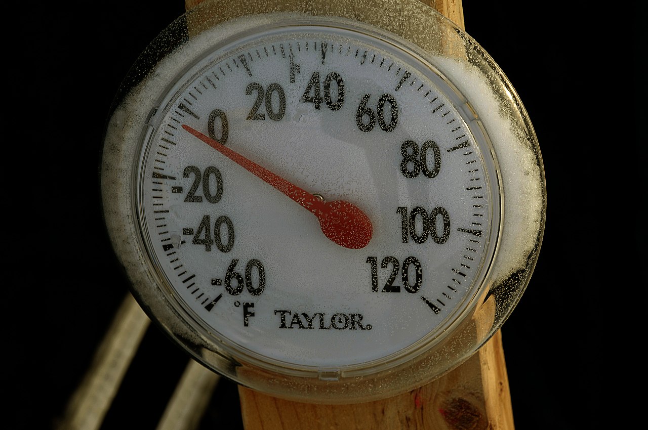 A thermometer in the Arctic shows a very cold negative number.