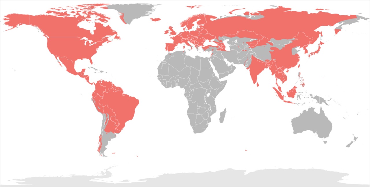 A map showing where deer live around the world.