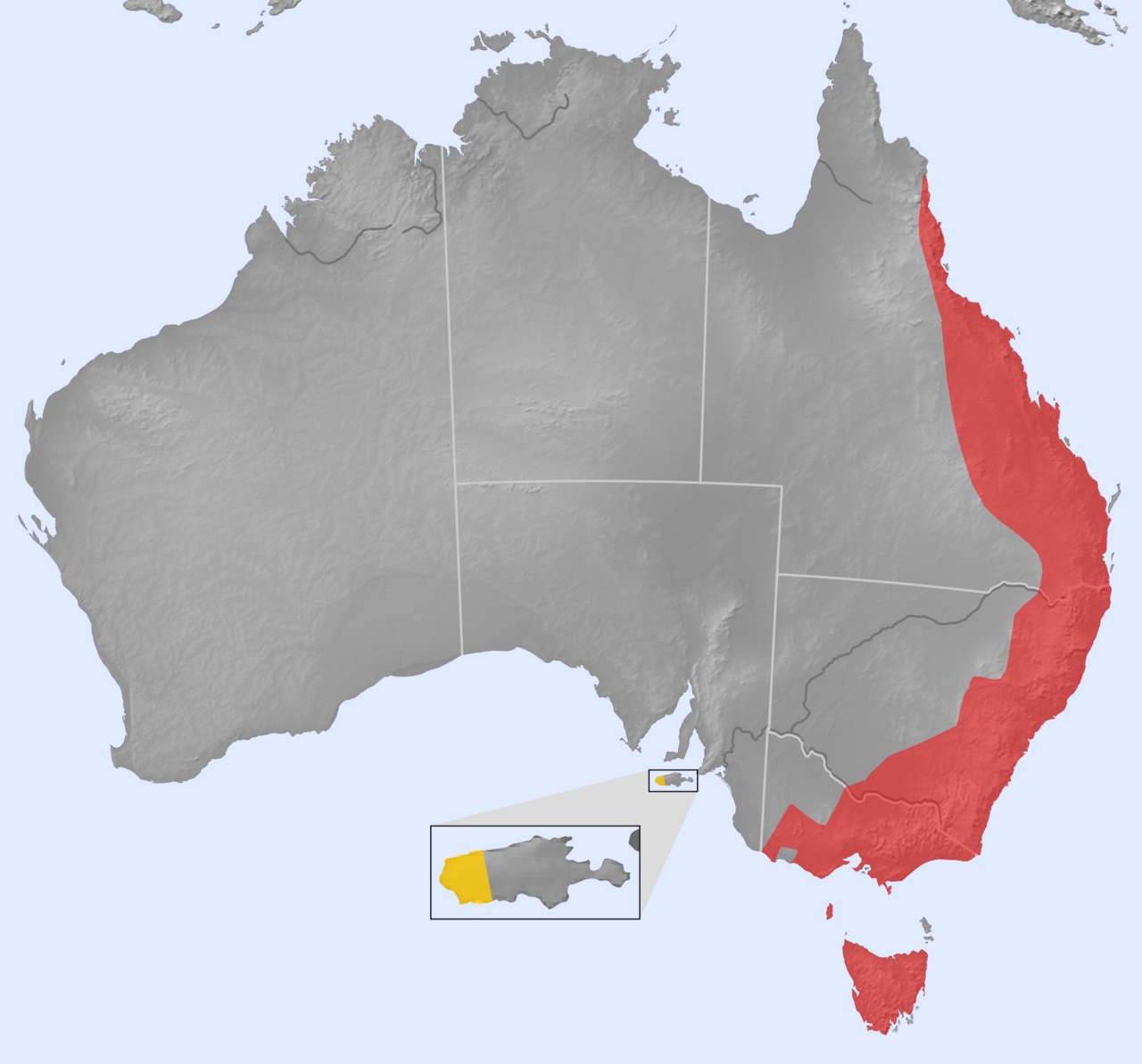 A map showing where platypuses live in Australia.