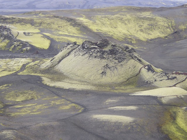 A long row of volcano craters in Iceland.