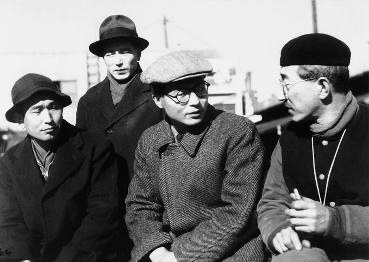 Young Akira Kurosawa with his film teacher and friends.
