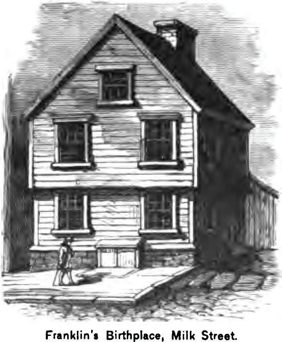 An old drawing of the Boston house where Ben Franklin was born.