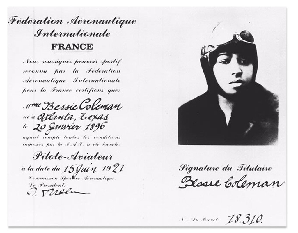 Bessie Coleman's pilot license from 1921.