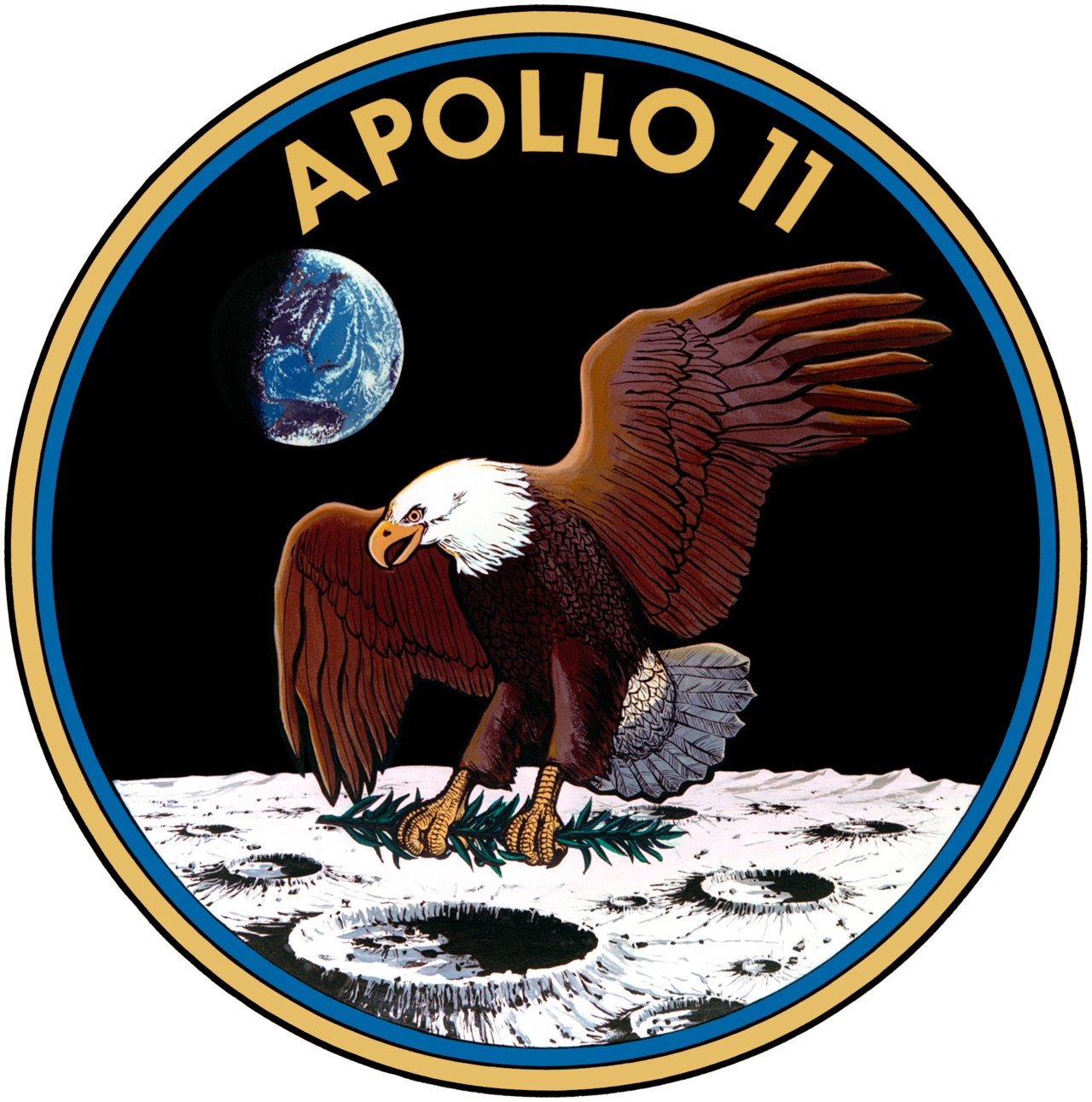 The official mission patch from the Apollo 11 moon landing.