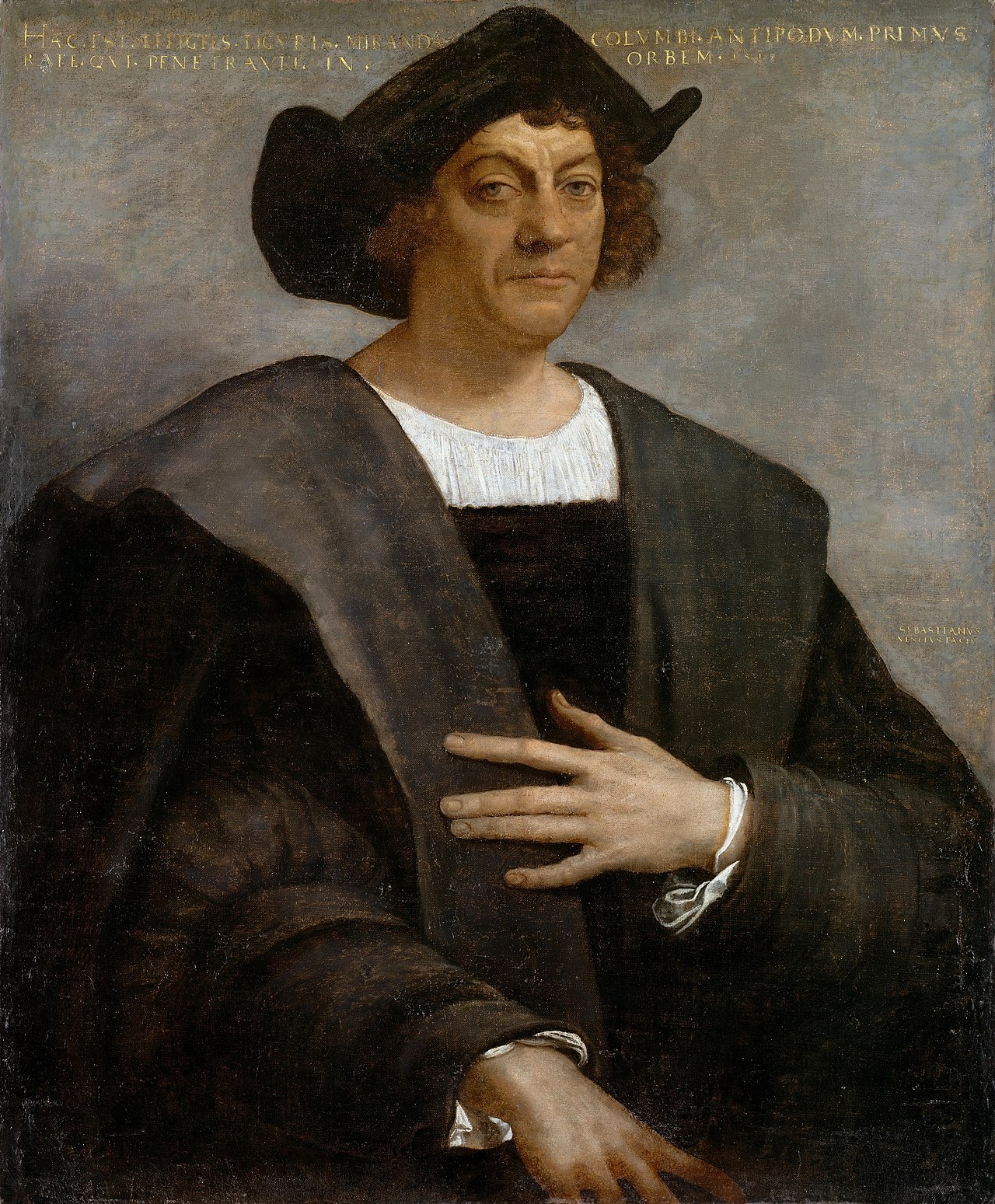 A painted portrait believed to show Christopher Columbus.