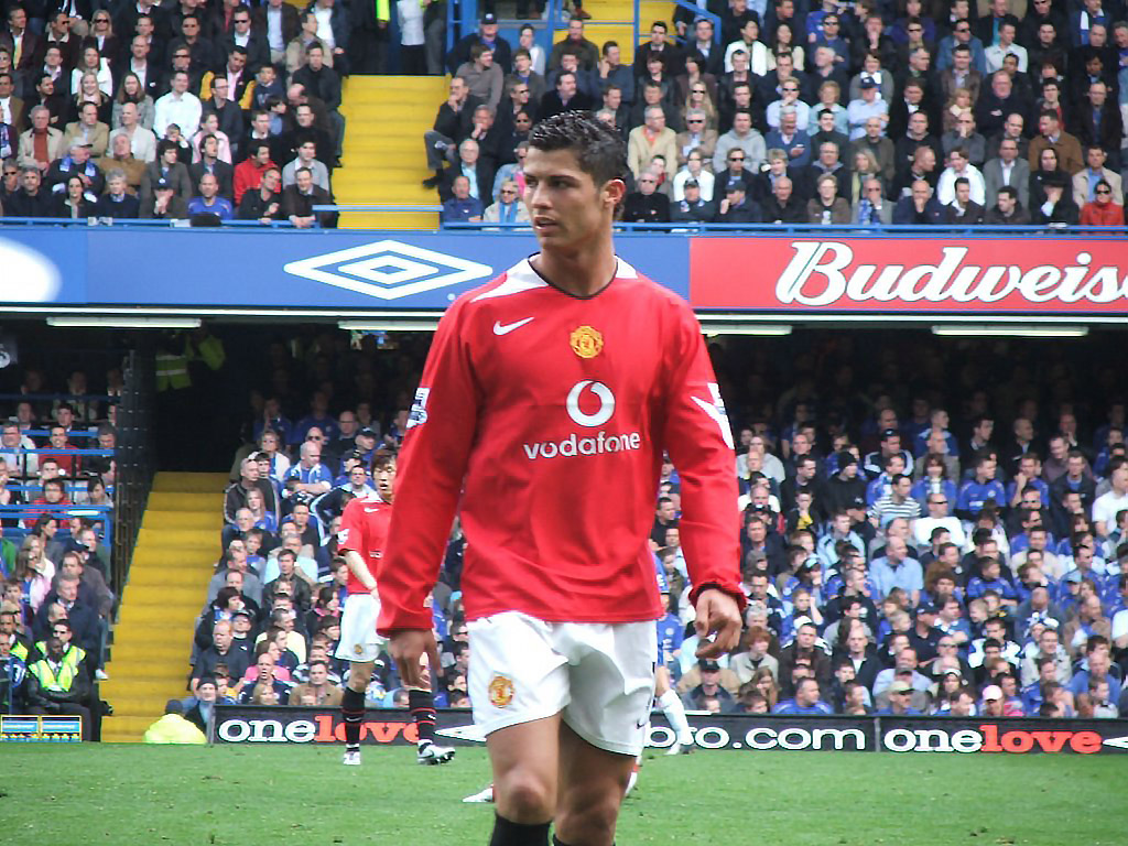 Cristiano Ronaldo playing for Manchester United.