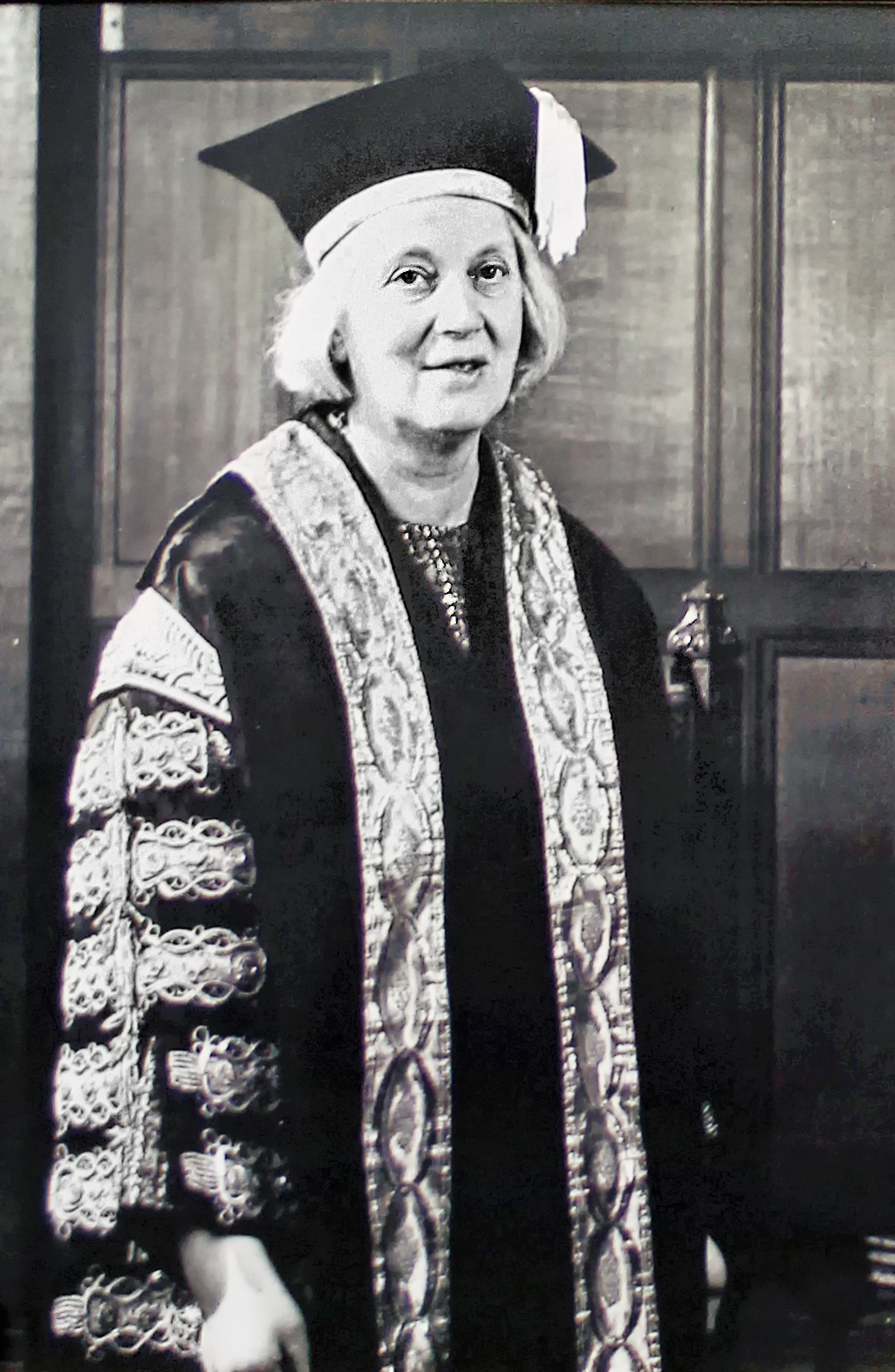 A portrait of the Nobel Prize winning chemist Dorothy Hodgkin.