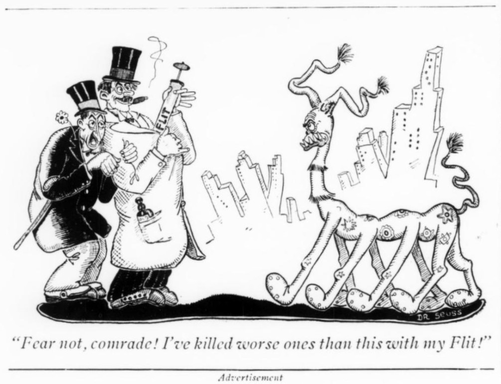 An old magazine advertisement drawn by Dr. Seuss.