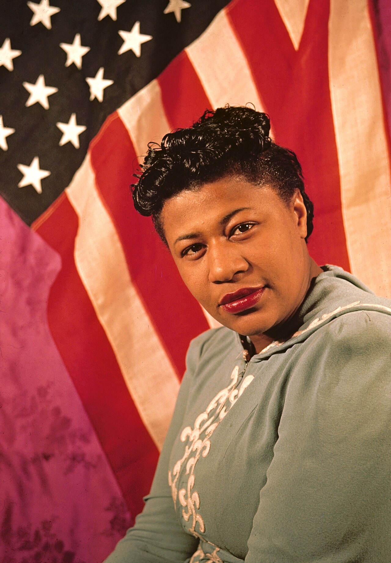 A colorful photograph of the great singer Ella Fitzgerald.