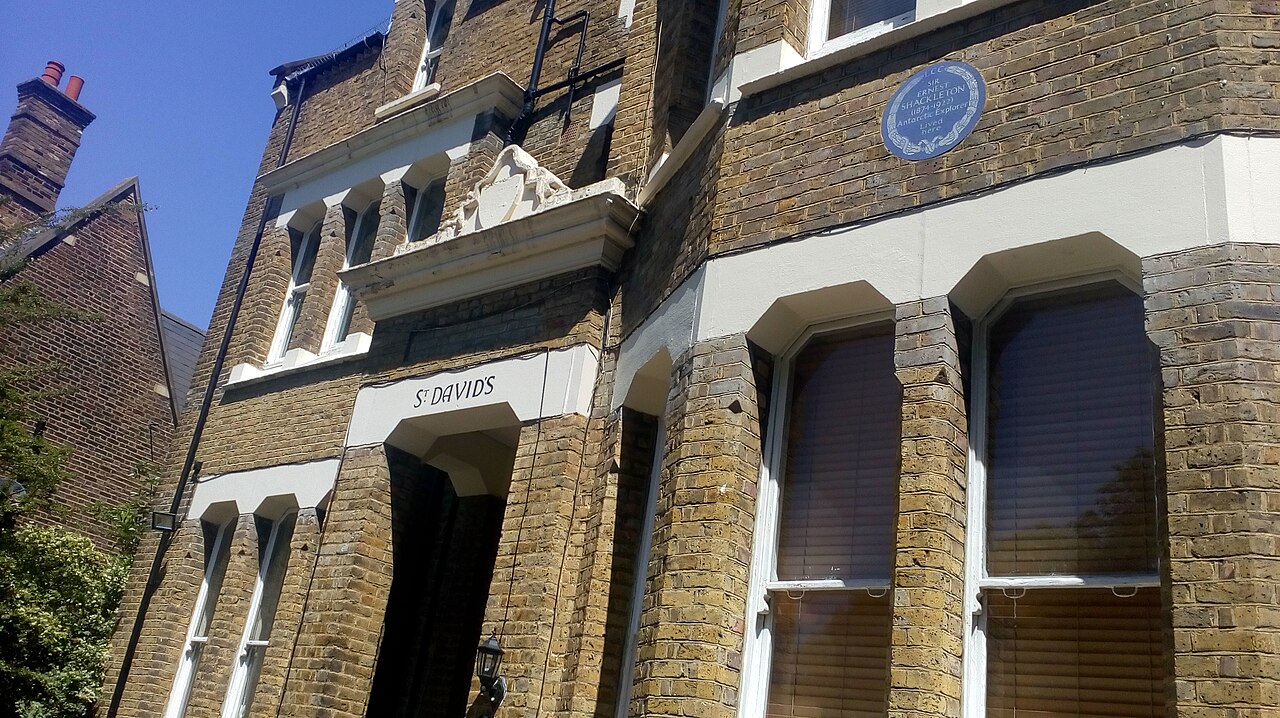A blue plaque marks the home of explorer Ernest Shackleton.