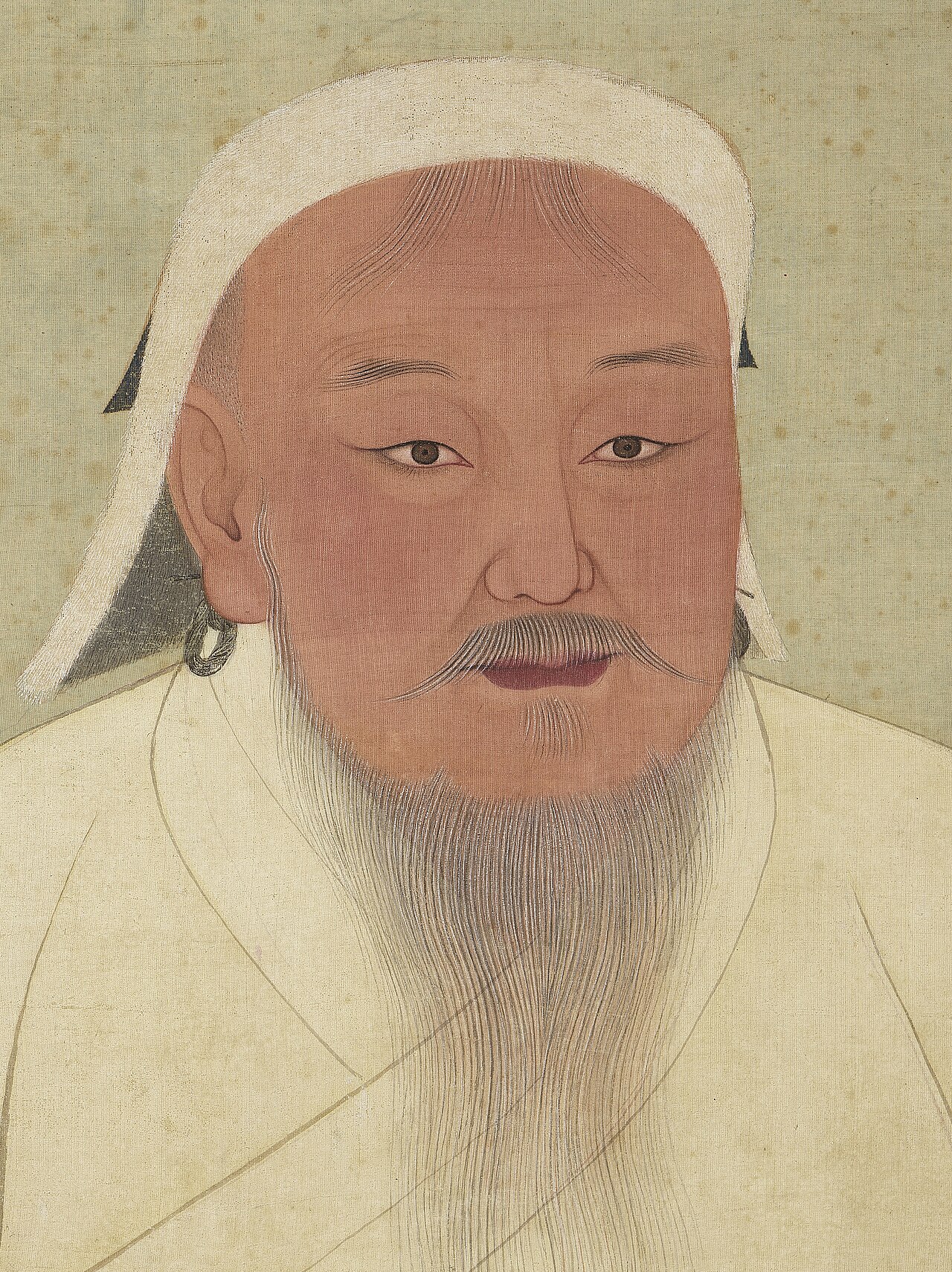 An old silk painting of the famous leader Genghis Khan.