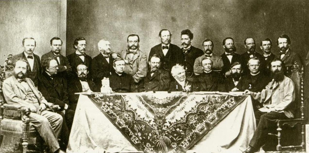 Gregor Mendel with other teachers at his school in 1864.