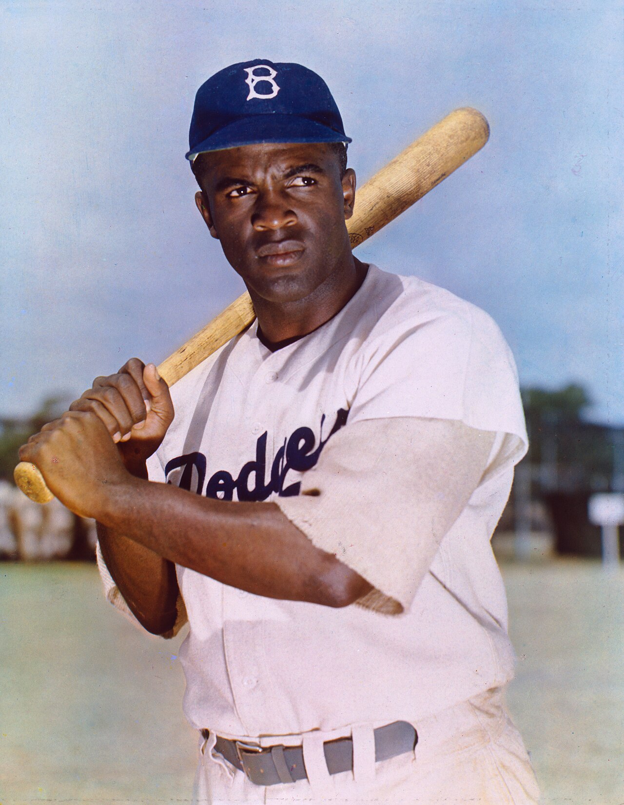 A color portrait of baseball hero Jackie Robinson.