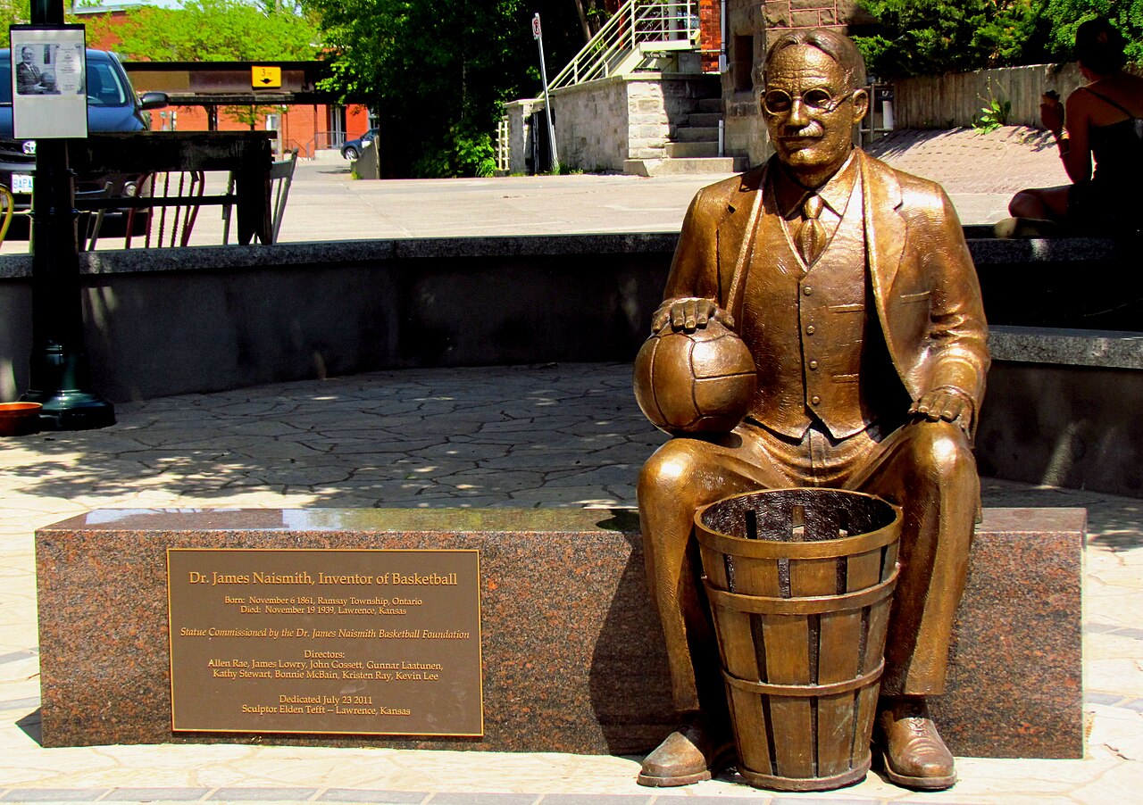 A statue of James Naismith, the inventor of basketball.