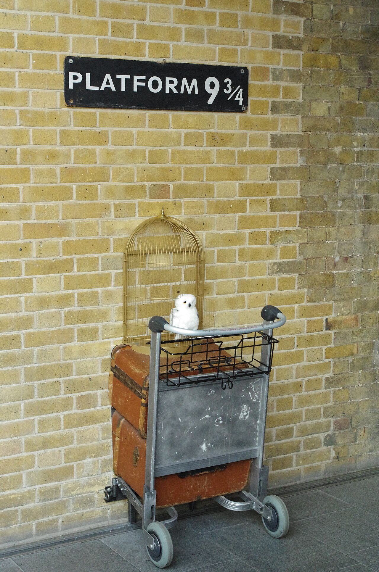 The Platform 9 3/4 display at King's Cross station in London.