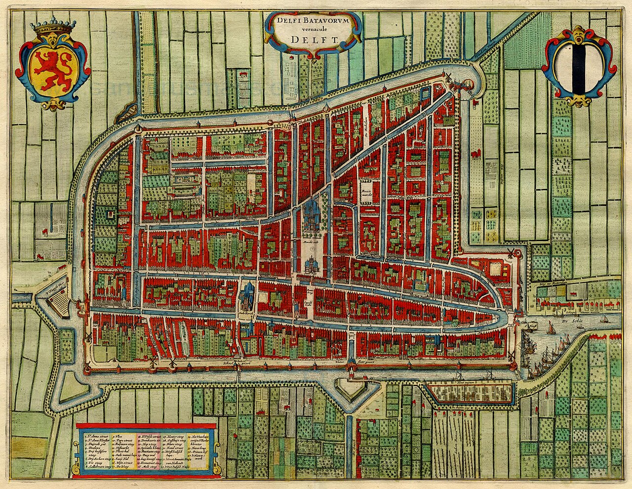 An old map of Delft, the Dutch city where Vermeer lived.