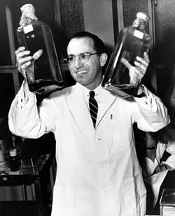 Jonas Salk at the lab where he made the first polio vaccine.