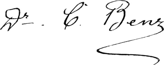 The handwritten signature of car maker Karl Benz.