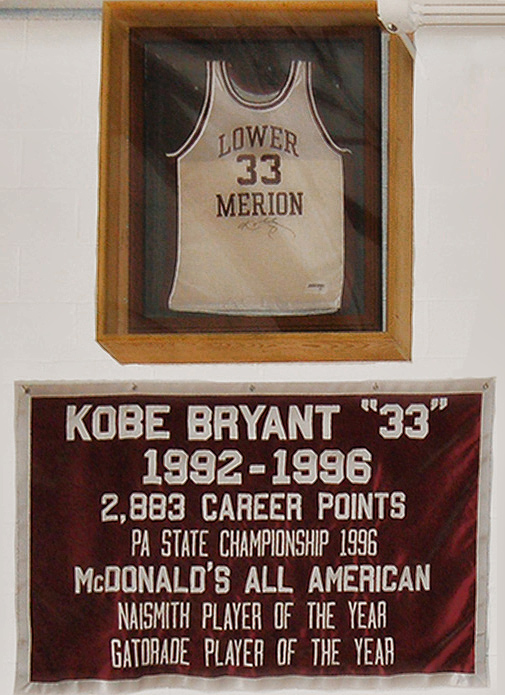 Kobe Bryant's retired jersey banner at his old high school.