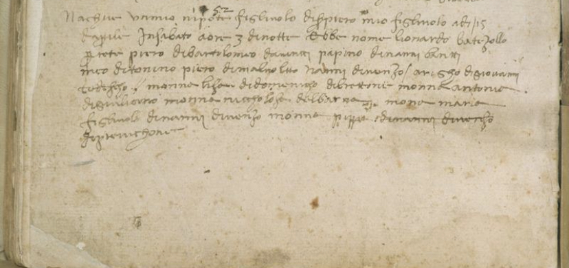 The old church record showing baby Leonardo da Vinci's name.