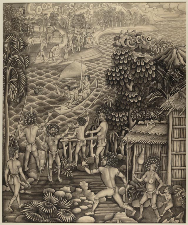 A Balinese ink drawing of Margaret Mead and her husband.