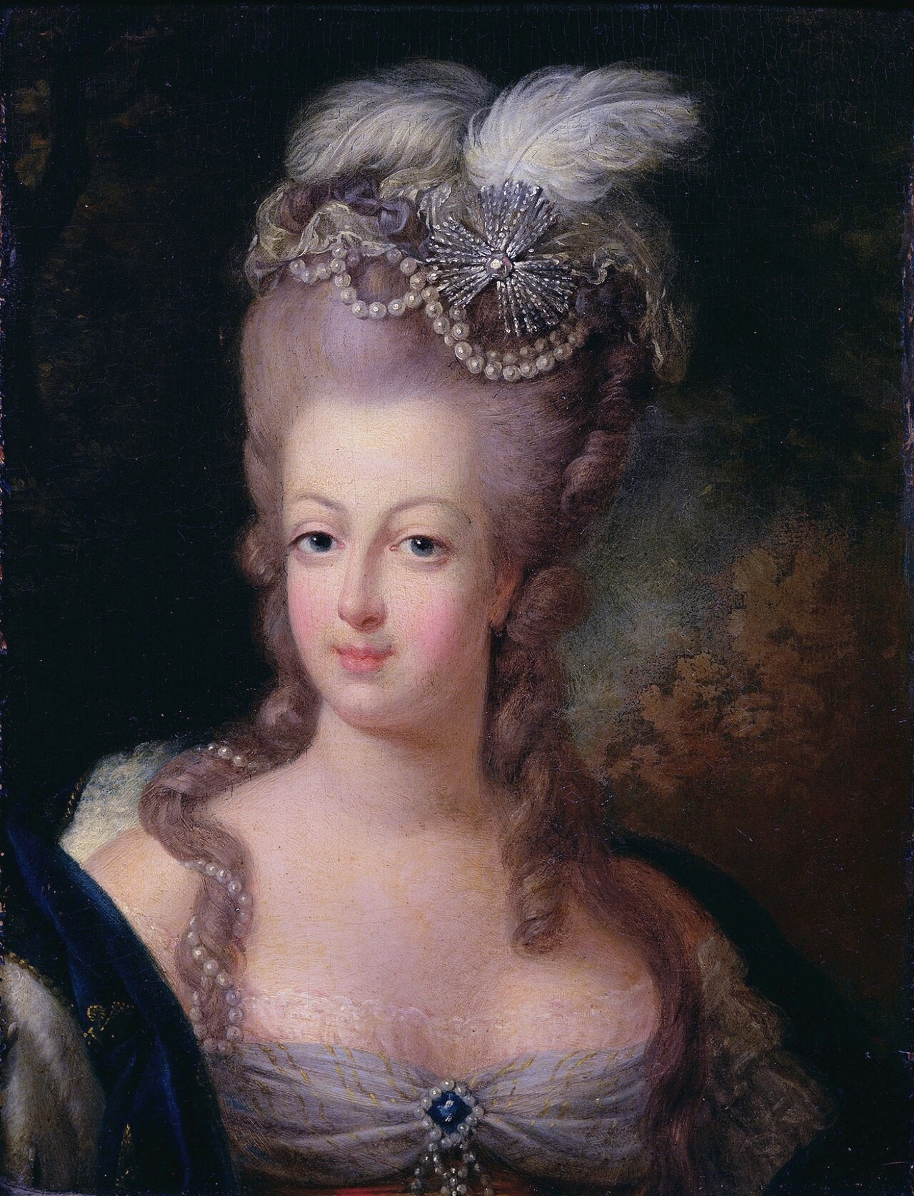 A painted portrait of the French queen Marie Antoinette.
