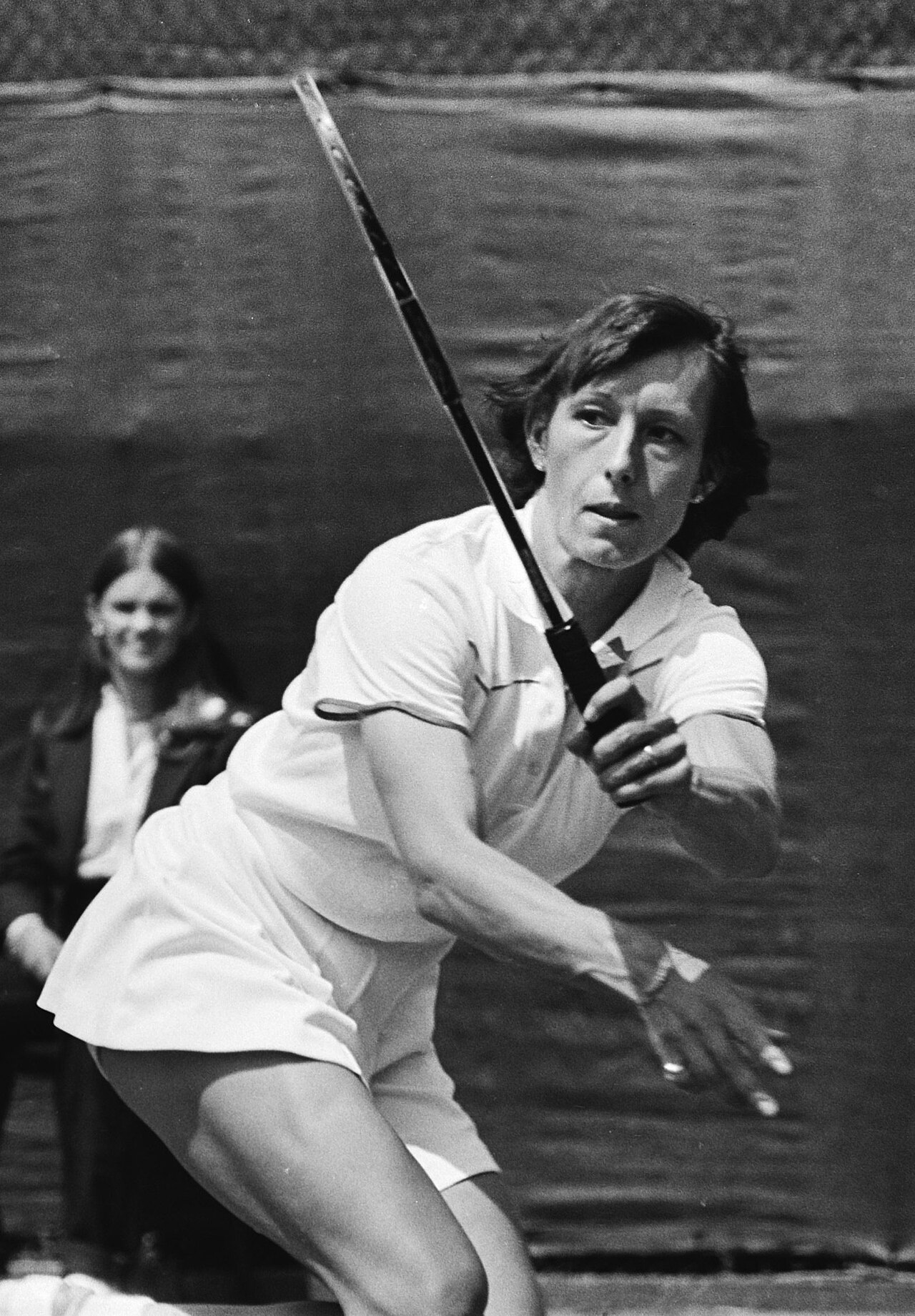 Martina Navratilova playing in a tennis match in 1980.