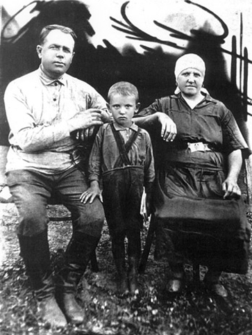 Young Mikhail Gorbachev with his grandparents in Russia.