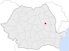 A map showing the Romanian town where Nadia Comaneci was born.