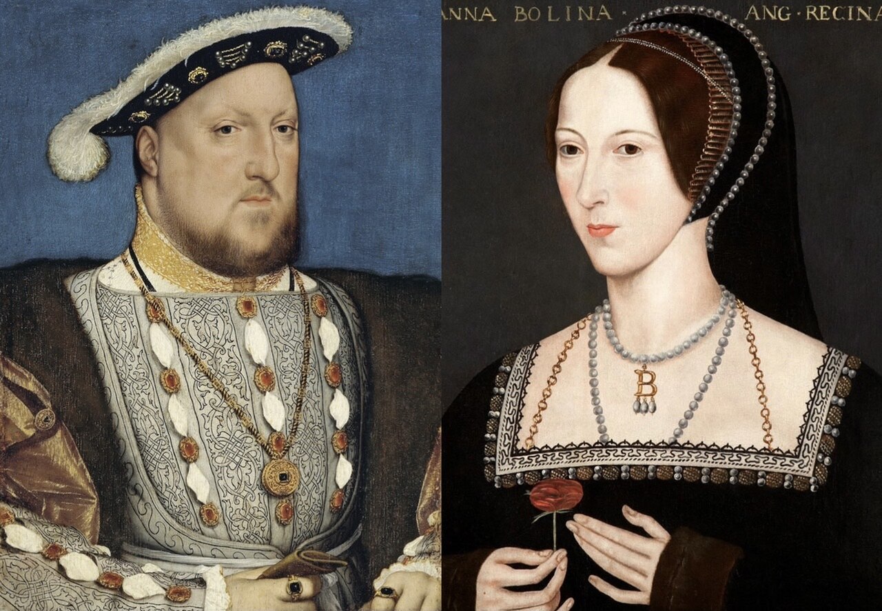 Painted portraits of Queen Elizabeth's father and mother.