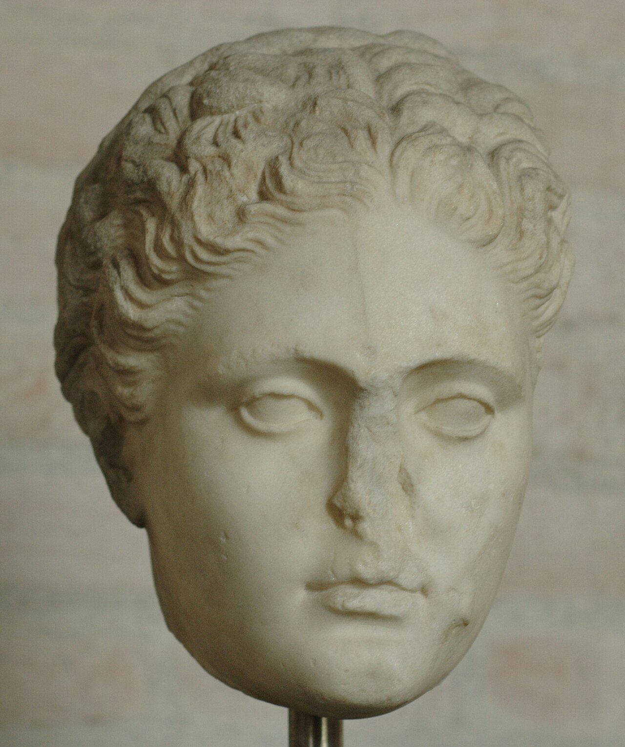 An ancient stone head believed to show the poet Sappho.