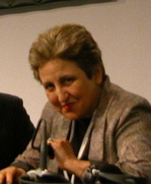 Shirin Ebadi speaking at a press conference.
