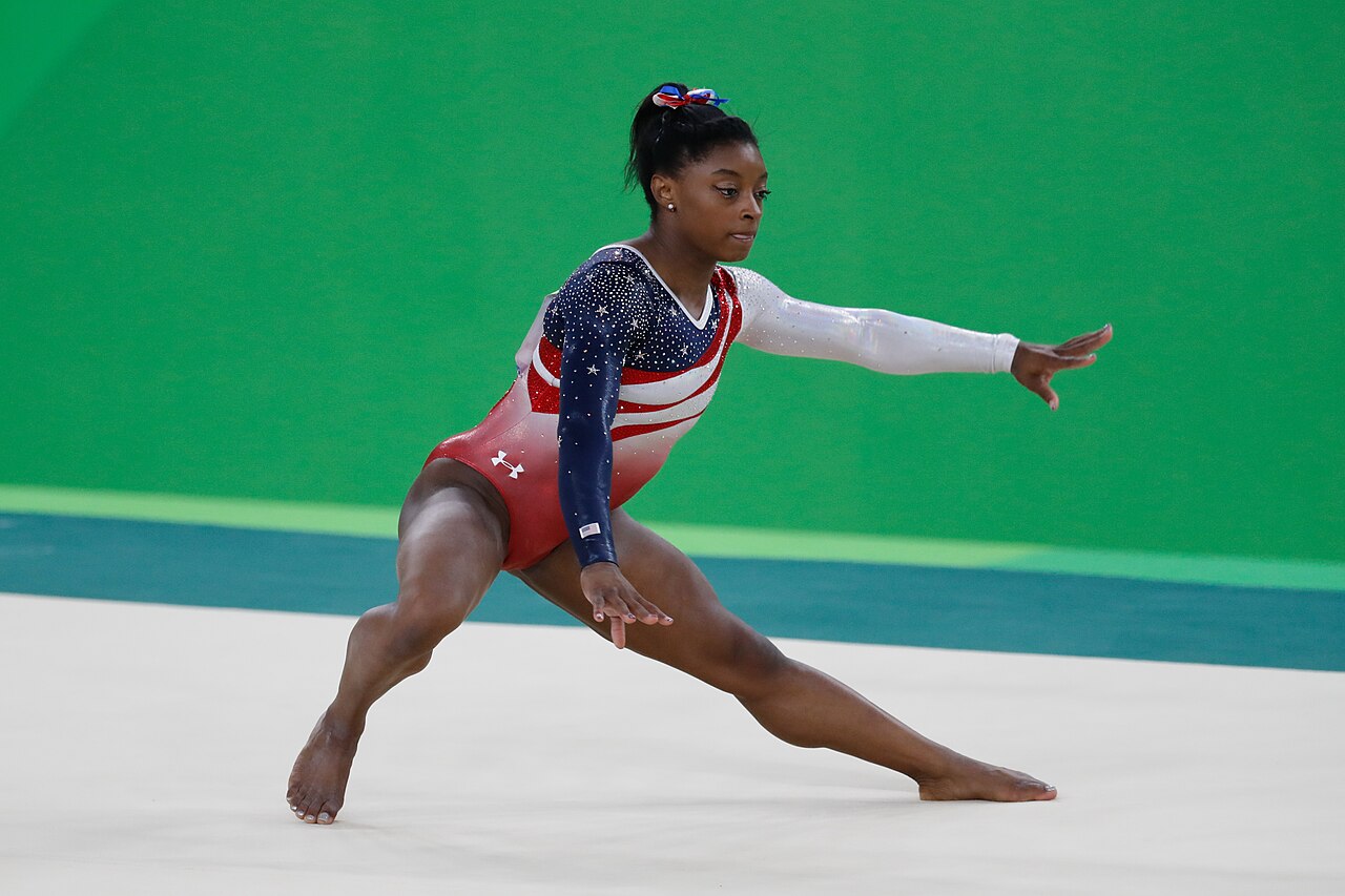 Simone Biles winning gold at the Rio 2016 Olympics.