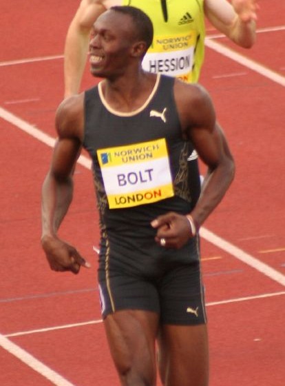 Usain Bolt racing at a big track meet in 2007.