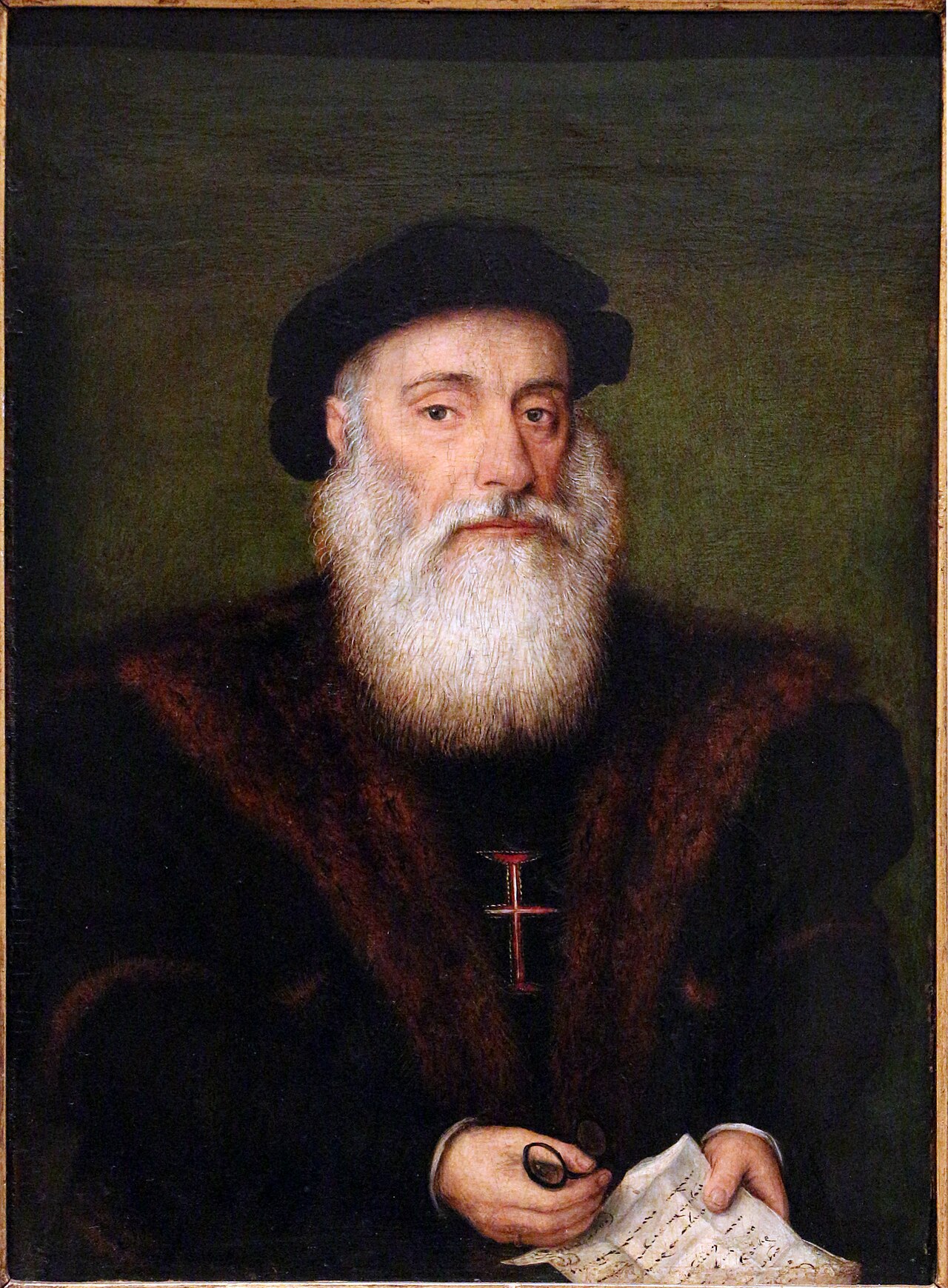 An old painted portrait of Portuguese explorer Vasco da Gama.