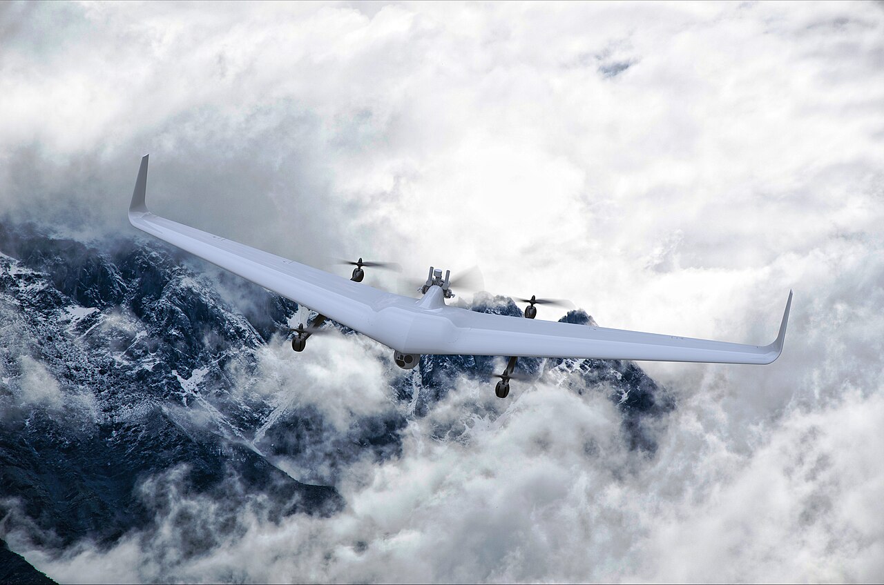 A sleek drone with wide wings ready to fly high in the sky.