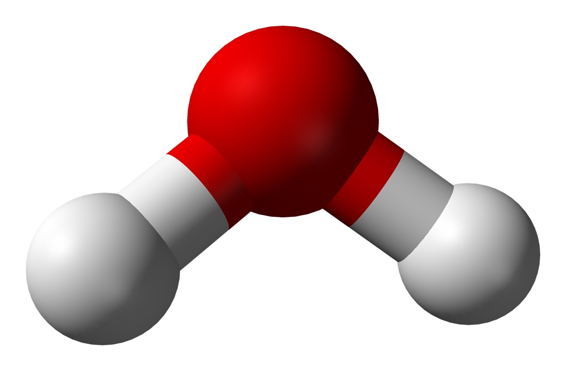 A simple model of a water molecule with two little hydrogen balls.