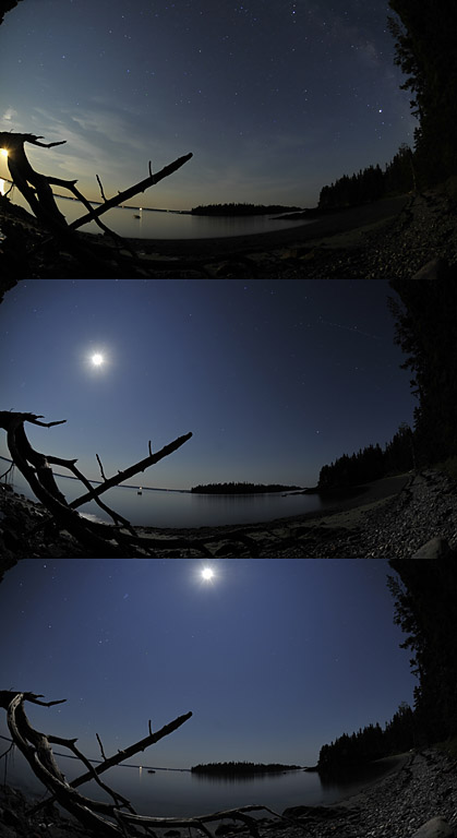 Ocean water rises along the rocky Maine coast as the moon pulls.